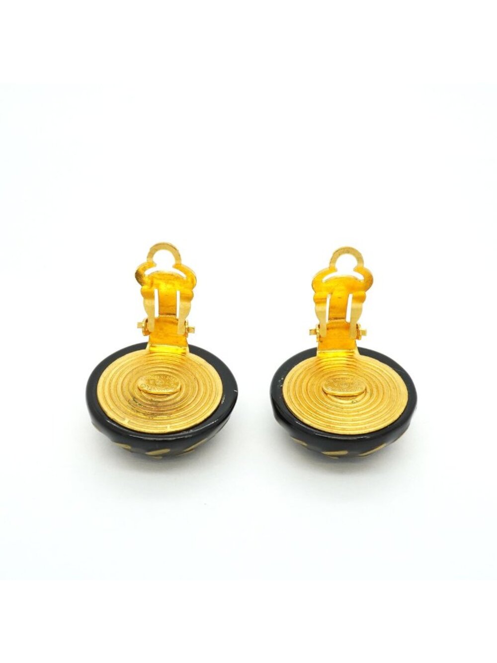 Chanel Earrings Vintage CC Logo Gold Plated Black - Picture 7 of 7